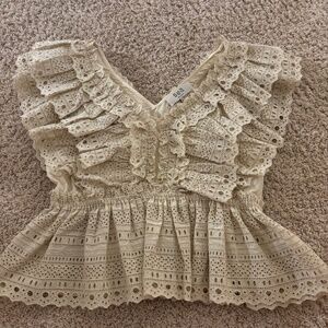 Sea New York Women Marley Eyelet Pleated Flutter Sleeve V-Neck Top